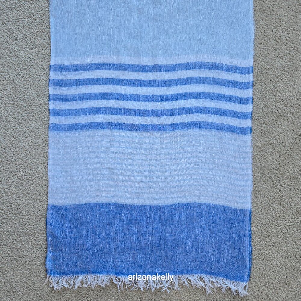 Mario Romano Capri Linen Scarf Italy Italian Blue Stripe - Picture 7 of 12